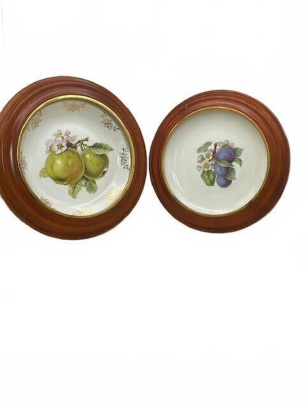 Pair Vintage Hutschenreuther Germany Framed Porcelain Fruit Wall Plates Decor